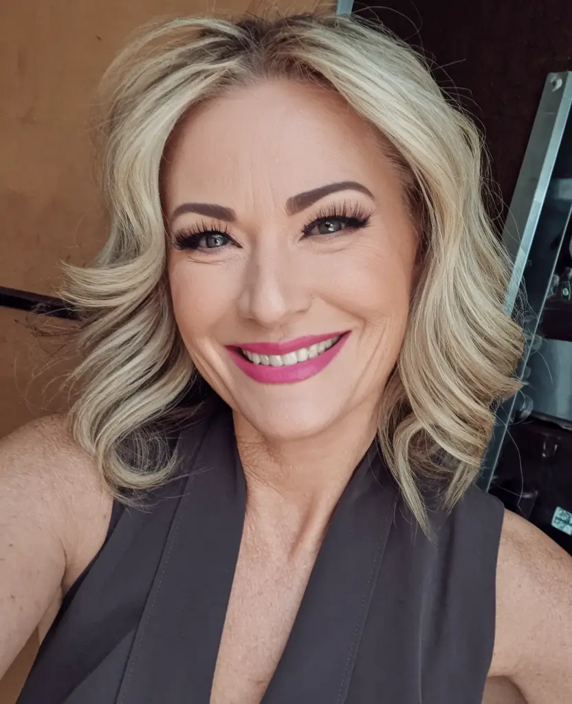 fall hair color ideas for women over 50 Voluminous Waves in Sandy Blonde for Everyday Glam