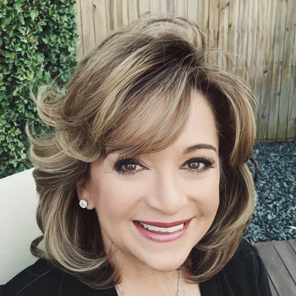 Fall hair color ideas 2025 for women over 60 - Soft Mocha Balayage with Voluminous Layers
