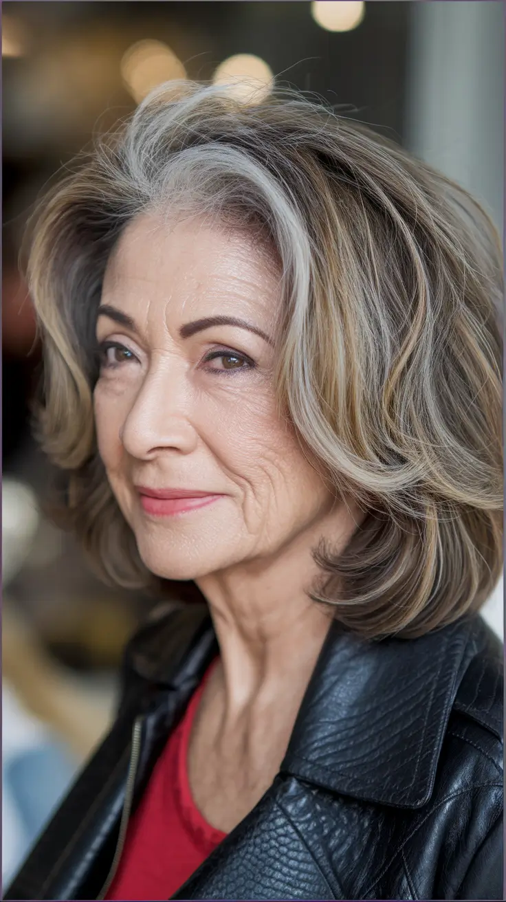 Fall hair color ideas 2025 for women over 60 - Soft Ash Brown with Silver Sweeps