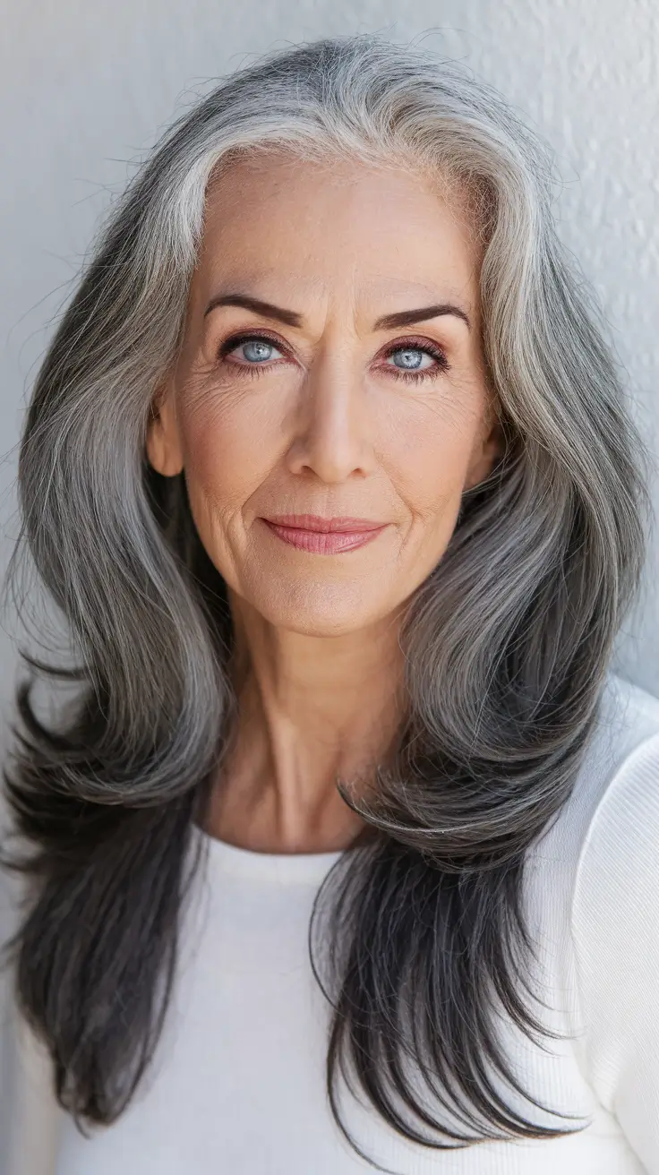 Fall hair color ideas 2025 for women over 60 - Dimensional Charcoal Layers with Cool Undertones