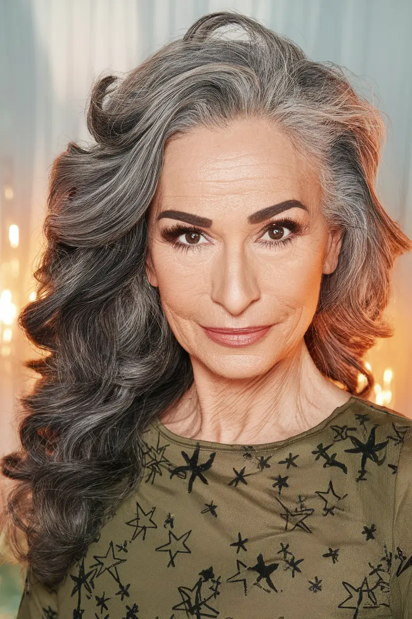 Fall hair color ideas 2025 for women over 60 - Glamorous Smokey Waves with Defined Shine