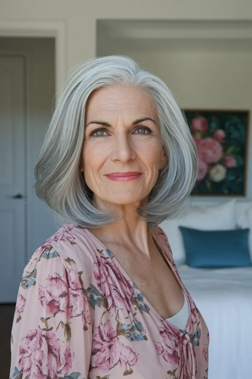 Fall hair color ideas 2025 for women over 60 - Polished Gray Bob with Subtle Lowlights