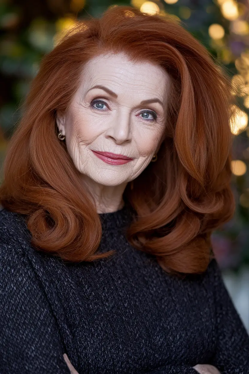 Fall hair color ideas 2025 for women over 60 - Vintage Copper Waves with Ultra-Volume
