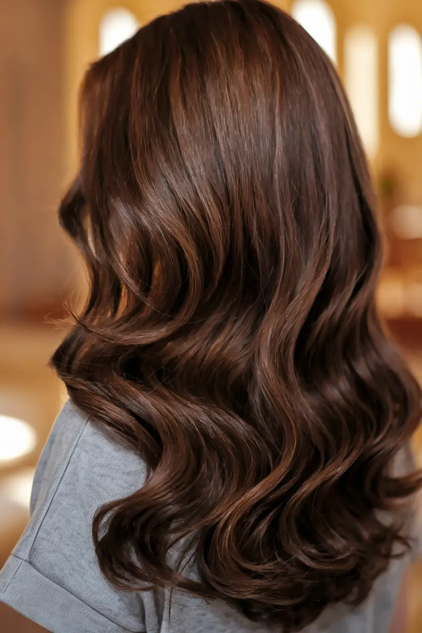 Fall Hair Color Ideas for Brunette 2025 Cocoa Swirl Waves