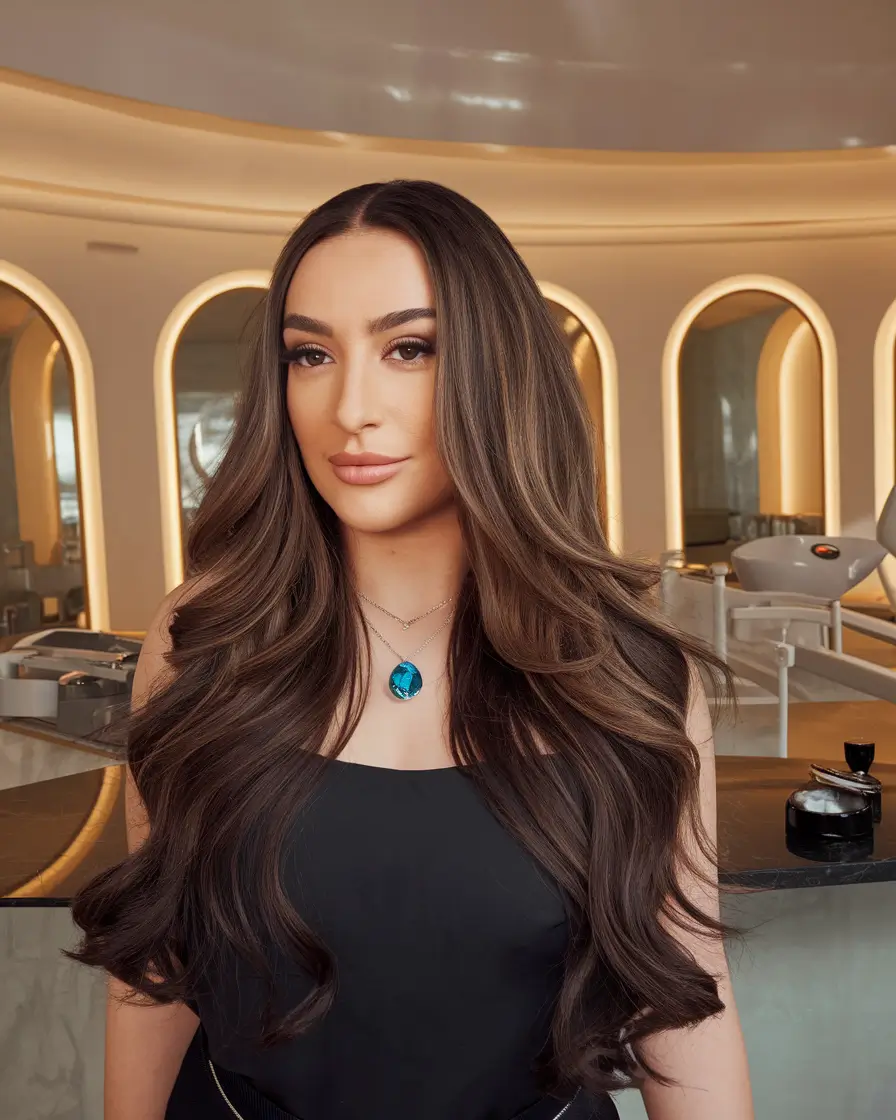 Fall Hair Color Ideas for Brunette 2025 Caramel Halo Glam Waves
