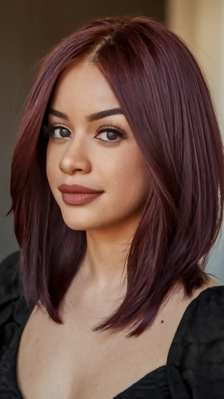 Fall Hair Color Ideas for Brunette 2025 Smoky Plum Lob