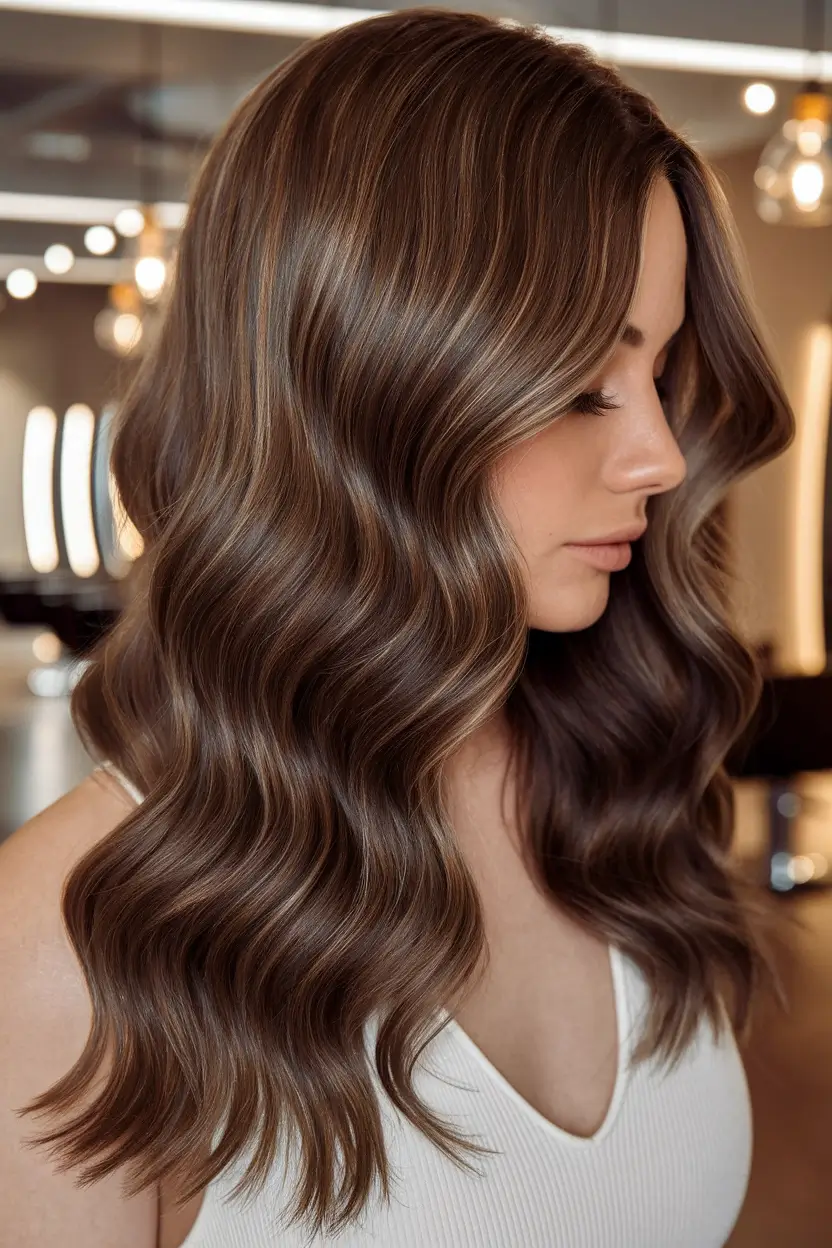 Fall Hair Color Ideas for Brunette 2025 Mushroom Latte Ripple Balayage