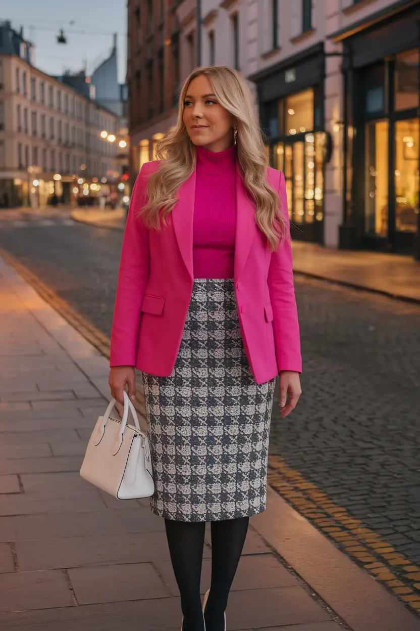 fall office outfits for women ideas 2025+Classic Hot Pink Power Layer