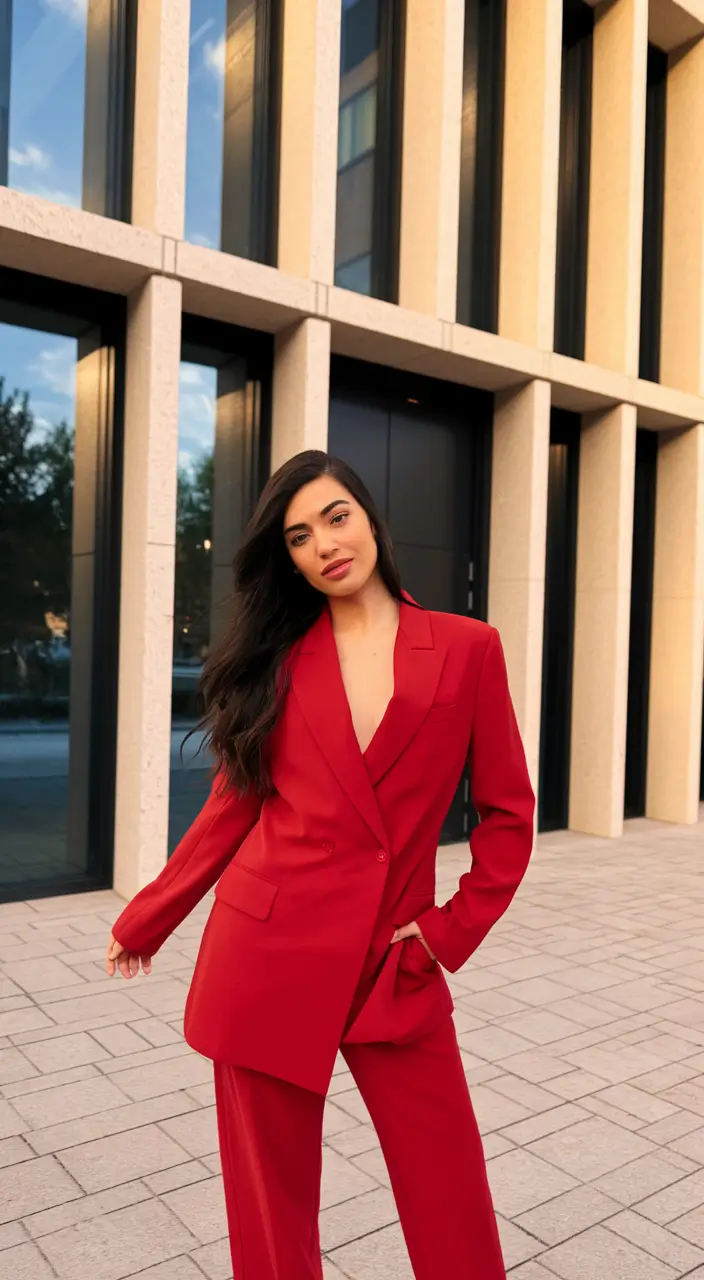 fall office outfits for women ideas 2025+Red Suit Energy: The Statement Maker