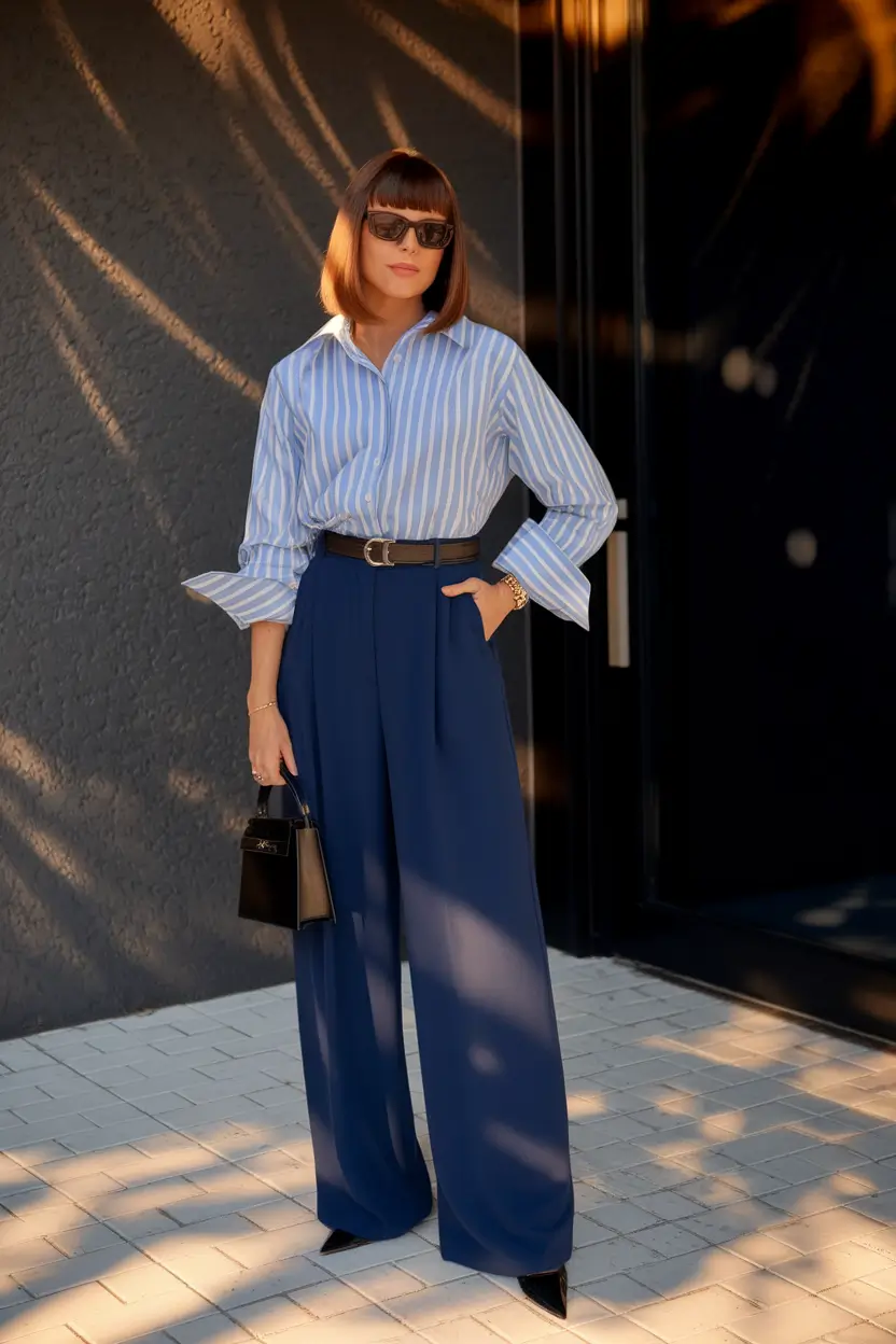fall office outfits for women Navy Wide-Leg Revival