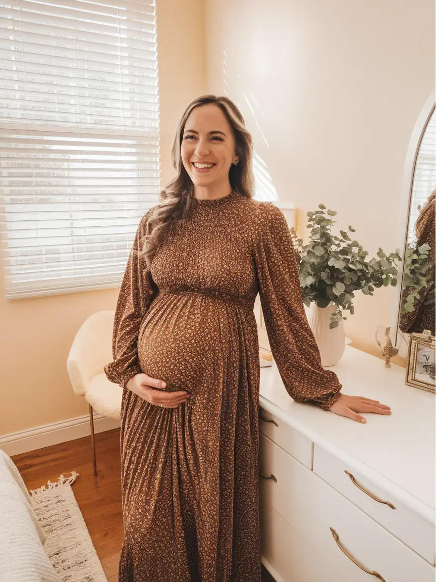fall outfits for pregnant women 2025 bohemian glow in earthy florals