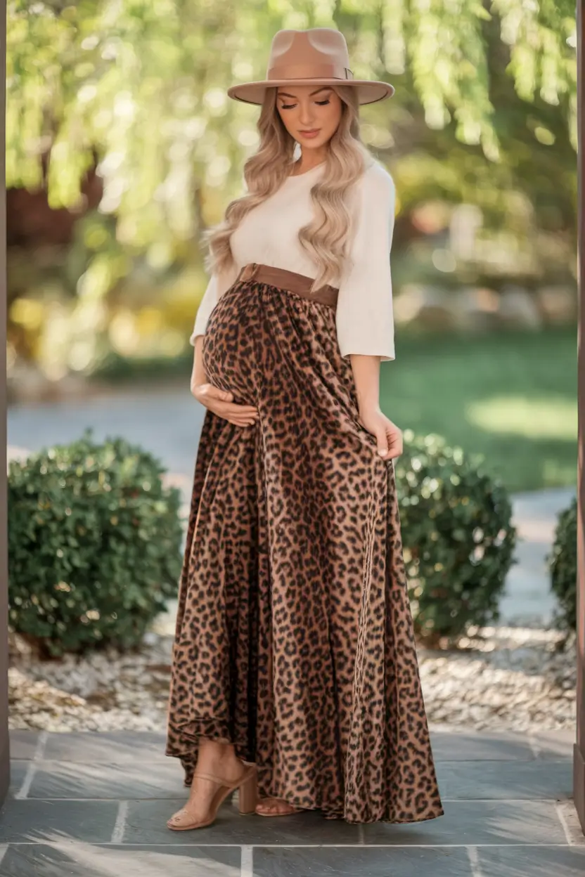 fall outfits for pregnant women 2025 leopard luxe for fall days