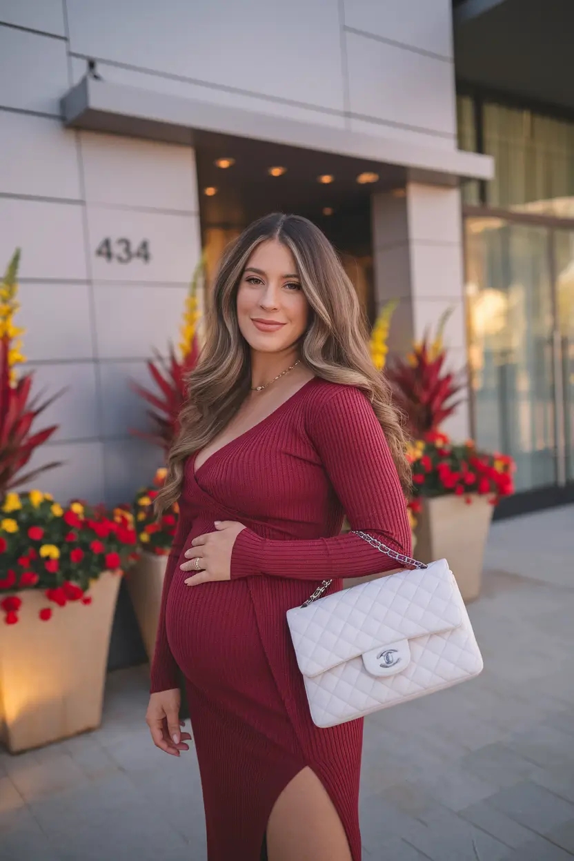 fall outfits for pregnant women 2025 crimson ribbed confidence