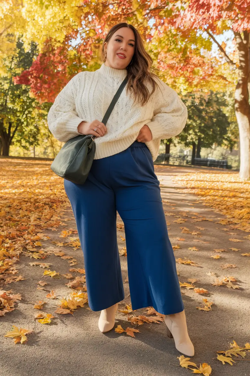 fall plus size capsule wardrobe Chunky Sweaters and Power Blues
