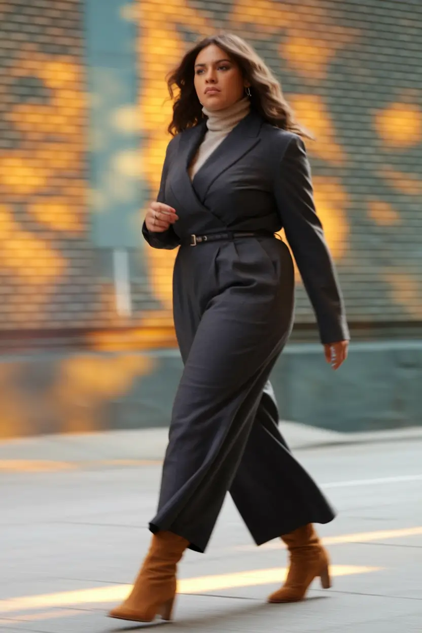 fall plus size capsule wardrobe The Tailored Grey Suit Revival