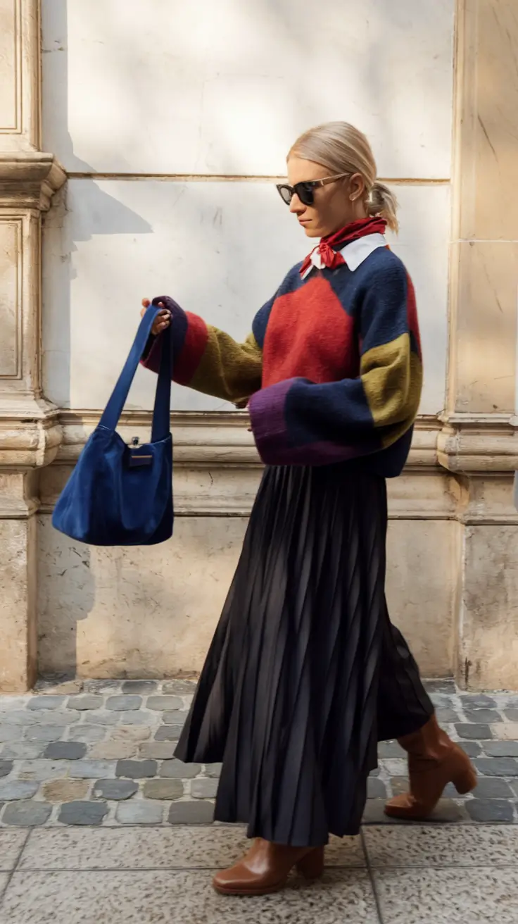 casual-autumn-street-style-chic+Colorblock Cozy Layers with a Parisian Twist