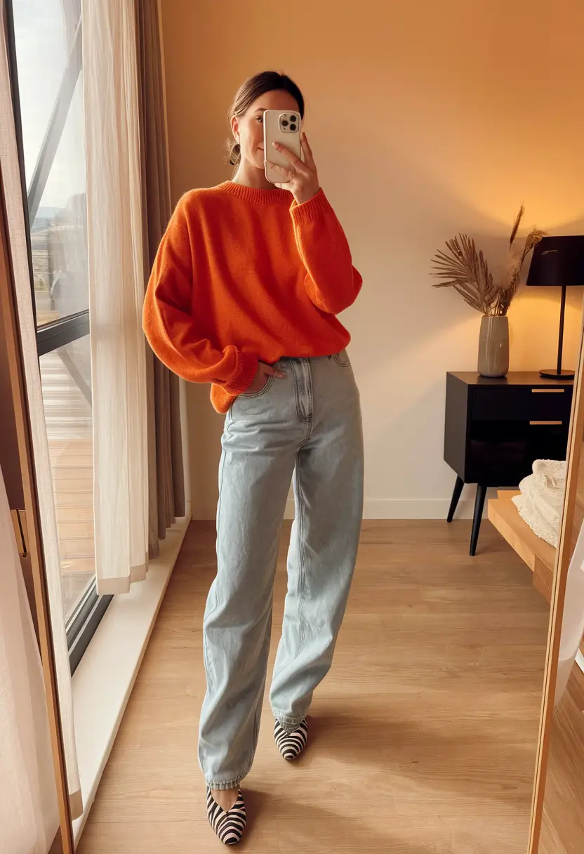 casual-autumn-street-style-casual+Pumpkin Spice Energy in a Denim Daydream