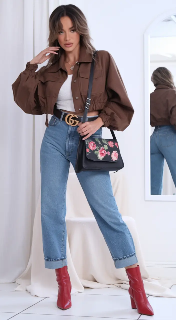 Casual autumn street style chic 2024 men+Denim and Drama with a Pop
