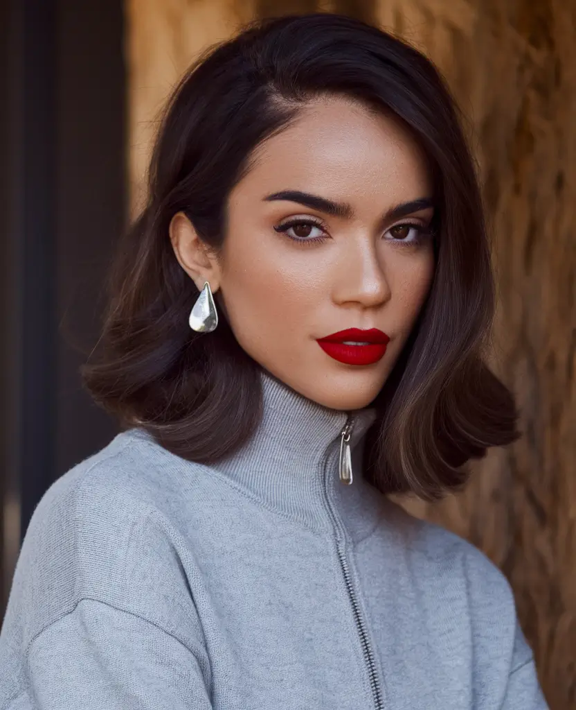 fun fall hair colors Smooth Chestnut Bob with Luxe Finish