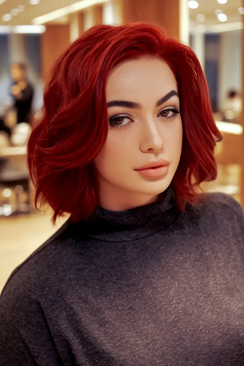 fun fall hair colors Fiery Scarlet Bob with Hollywood Volume