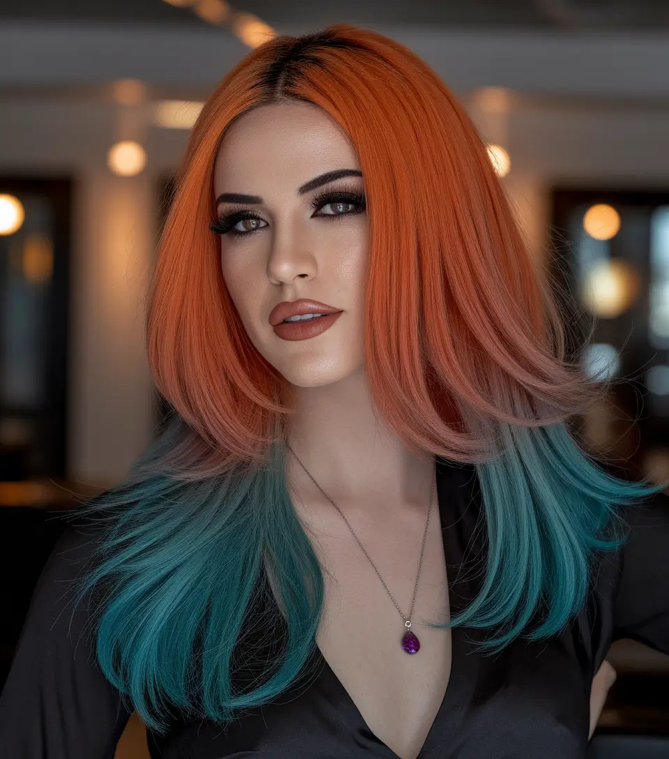 fun fall hair colors purple Two-Tone Color Clash with Fire and Ice Energy