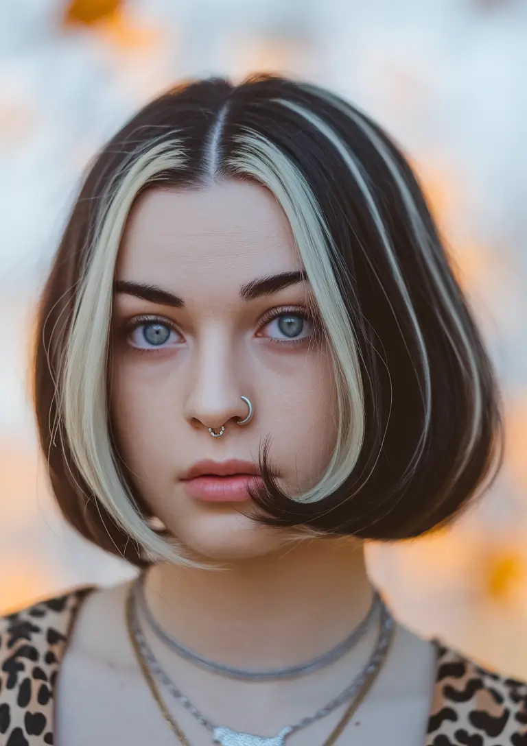 fun fall hair colors Contrast Block Bob with Platinum Framing
