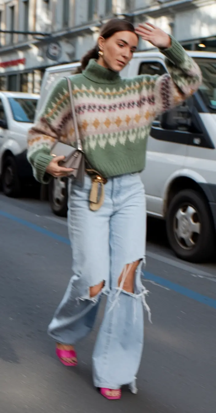 Hot Fall outfits Trends to Copy in 2025+Retro Knit Vibes with a Pop of Pink