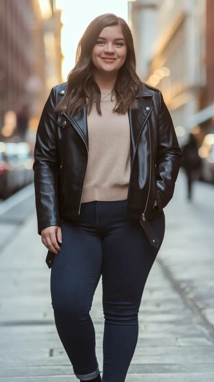 midsize fall outfits ideas 2025 Timeless Leather Jacket and Classic Layers