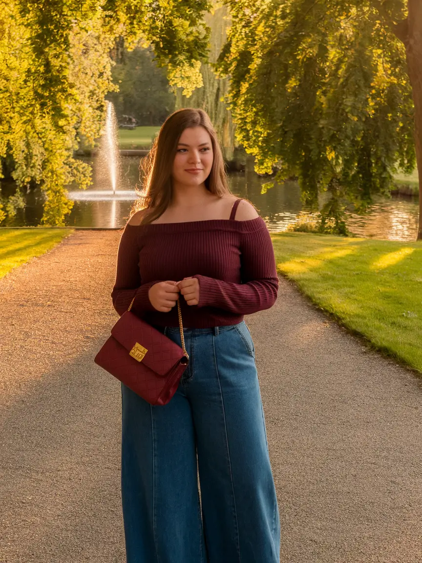 midsize fall outfits ideas 2025 Berry Tones and Wide-Leg Ease