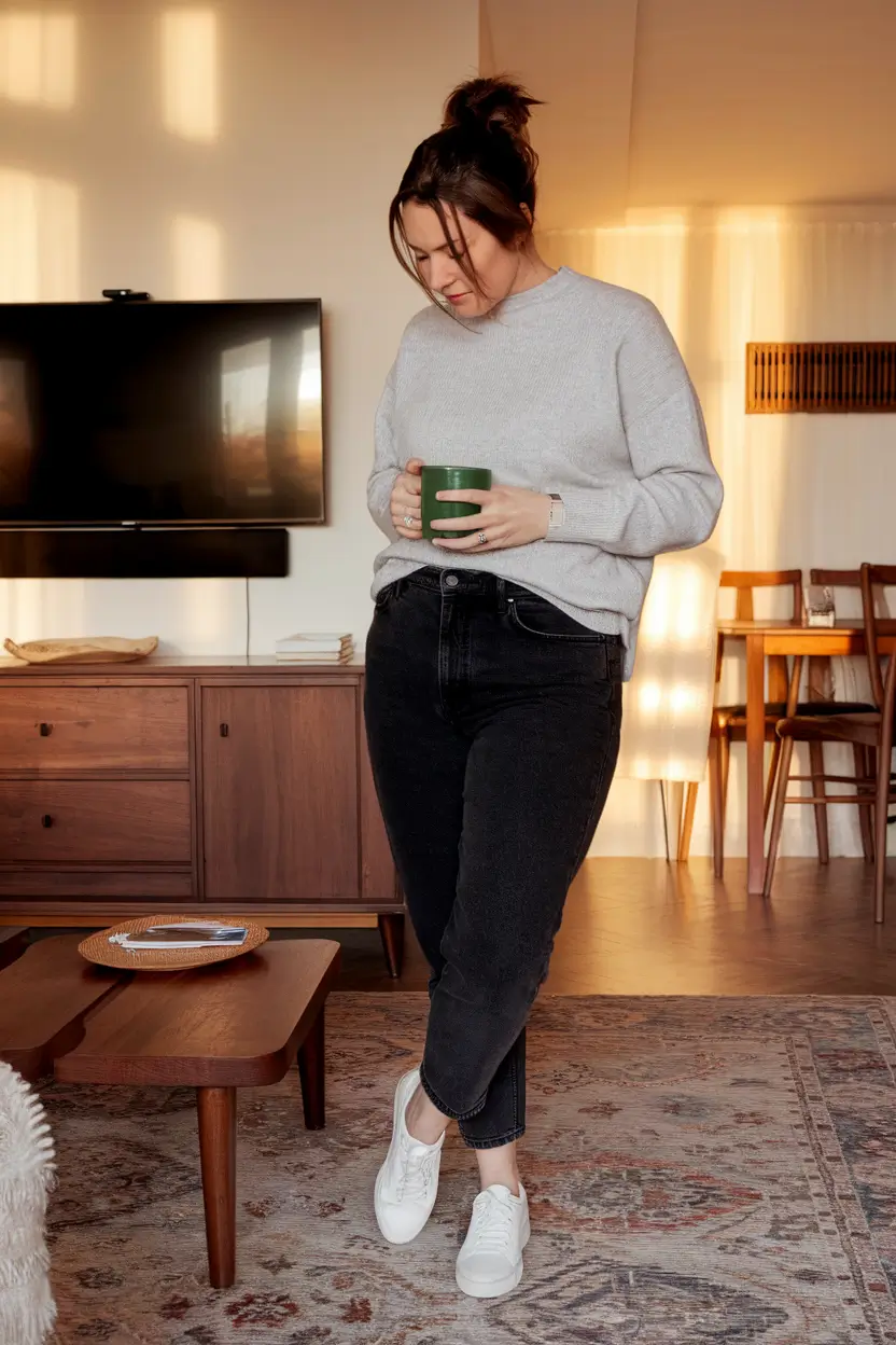 midsize fall outfits ideas 2025 Muted Comfort and Moody Neutrals