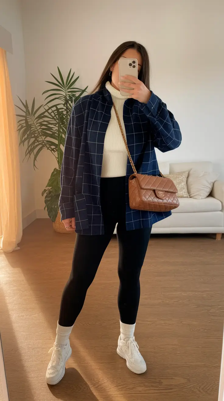 midsize fall outfits Layered Grid and City-Ready Comfort