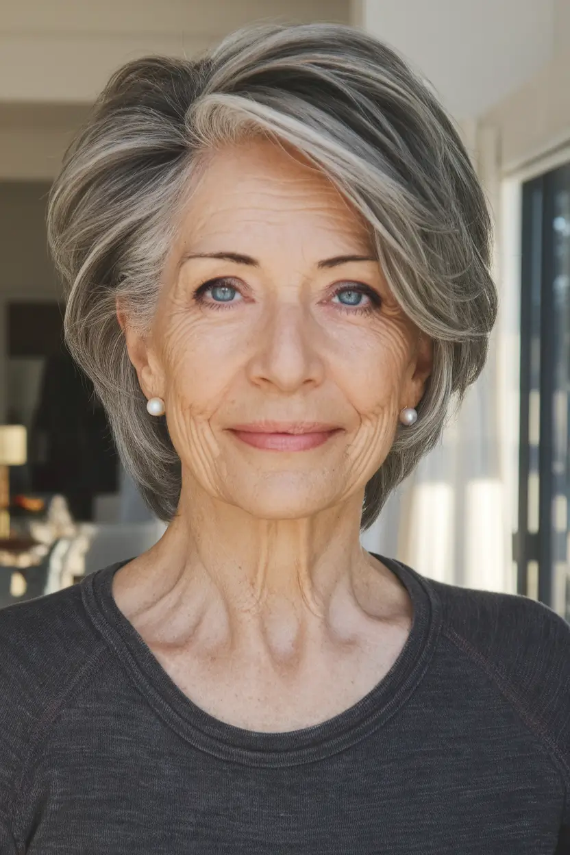Hair trends 2025 Blown-Out Gray Layers with Drama