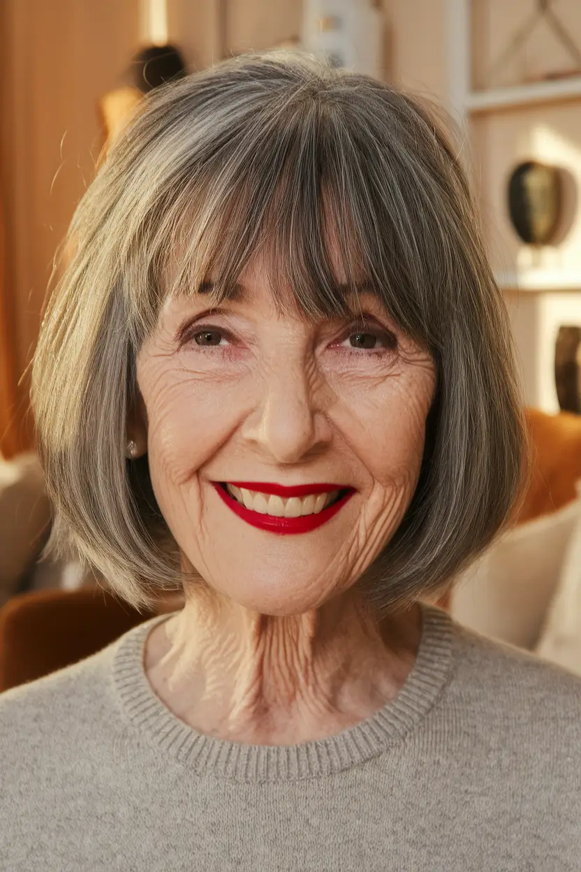 Hair trends 2025 Rounded Classic Bob with Full Fringe