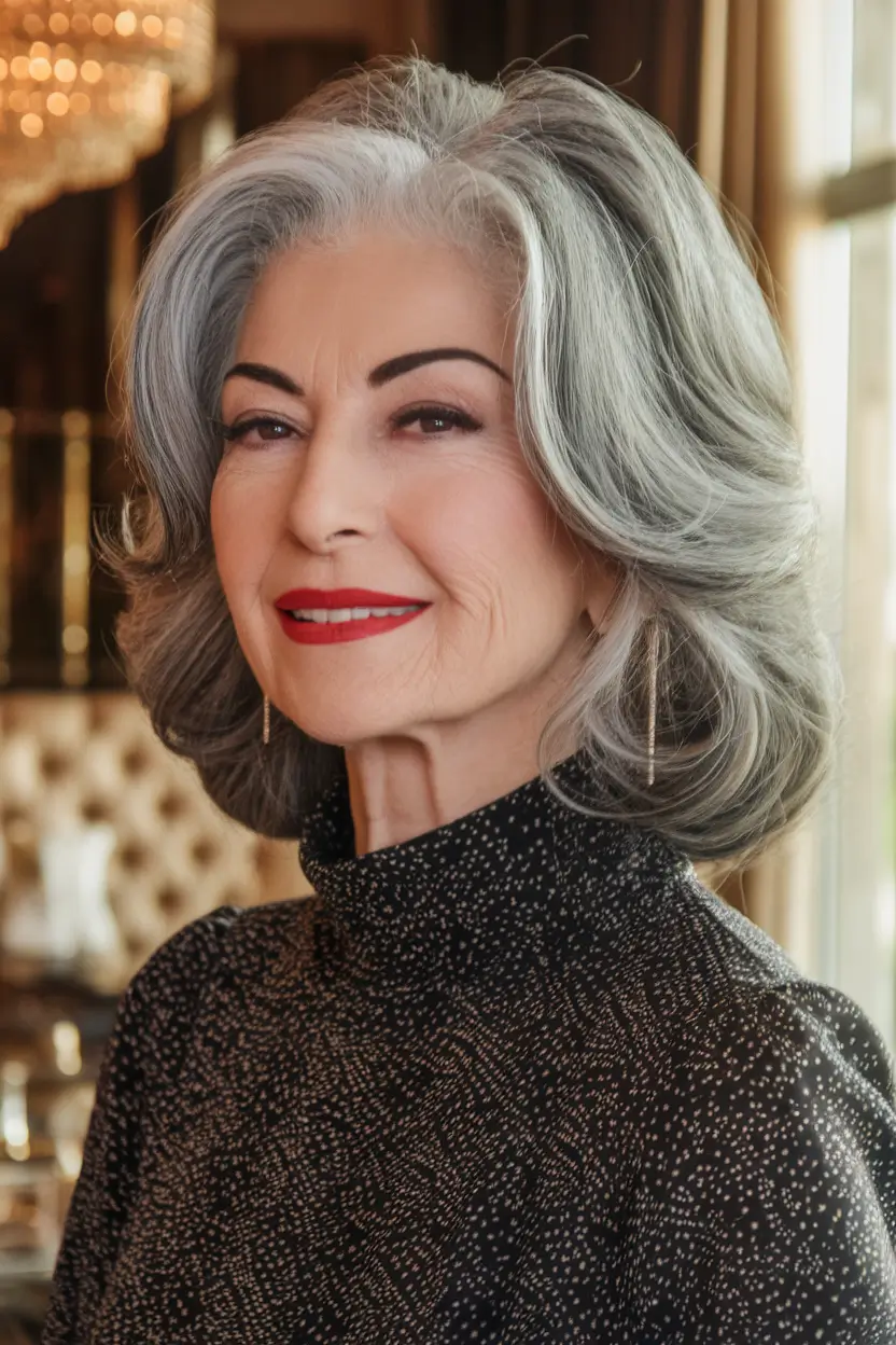 Hair trends 2025 Voluminous Silver Shag with Vintage Flair