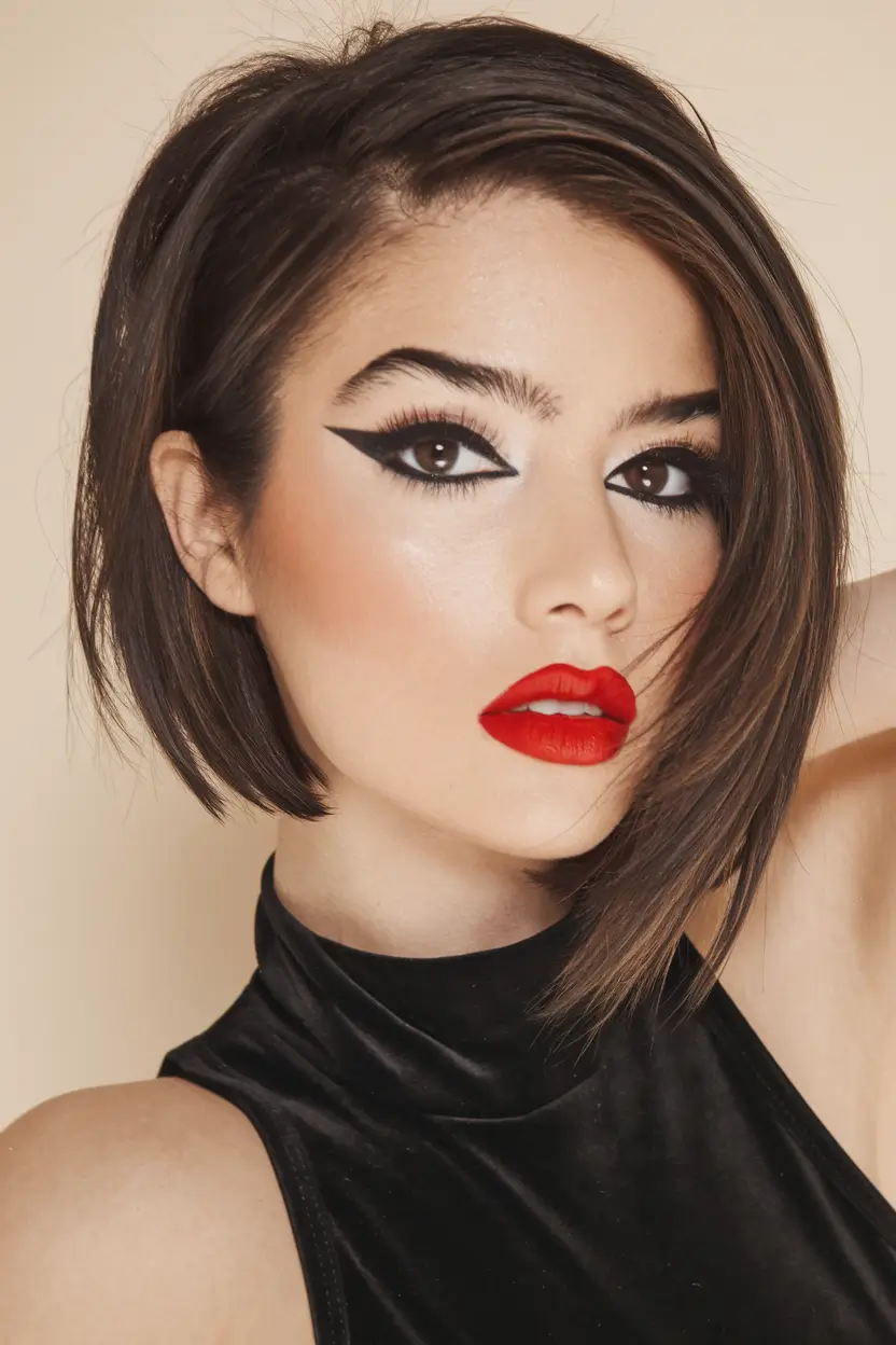 fall hairstyle short hair Glossy Blunt Cut with Graphic Edge