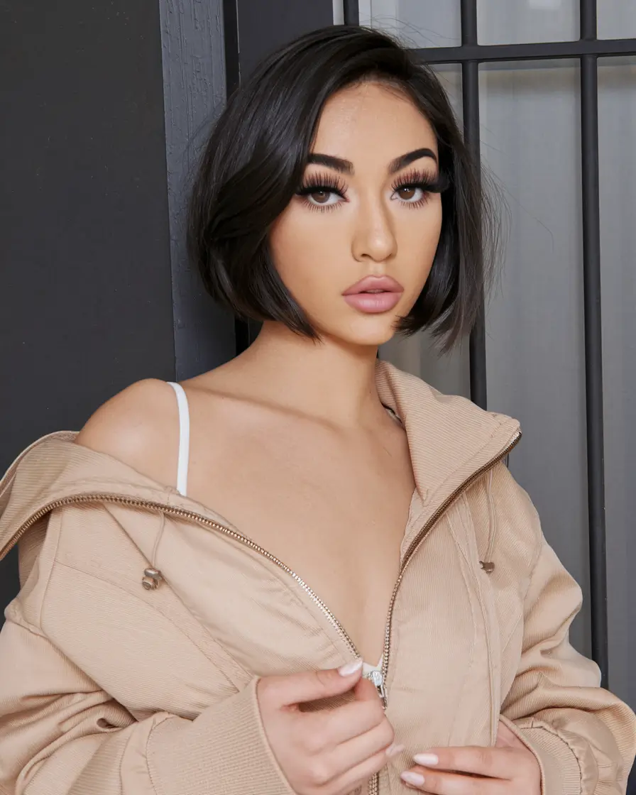 hairstyle for fall short hair Soft Black Bob with Flipped Ends