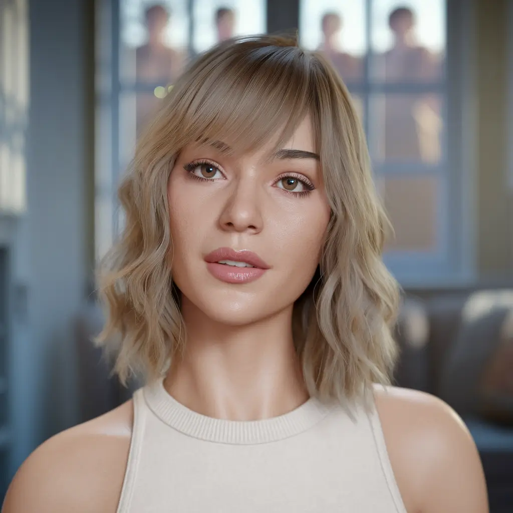 water fall hairstyle women short hair Blonde Wavy Bob with Curtain Fringe