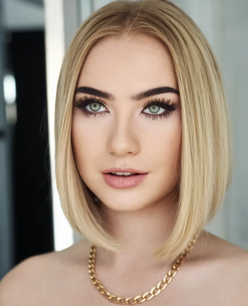 fall hairstyle short hair Classic Blunt Bob with Glossy Shine