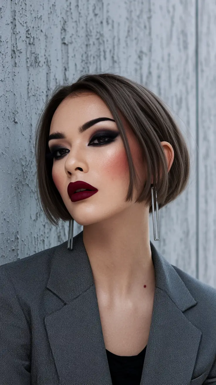 fall hairstyle short hair Round French Bob with Smokey Vibes