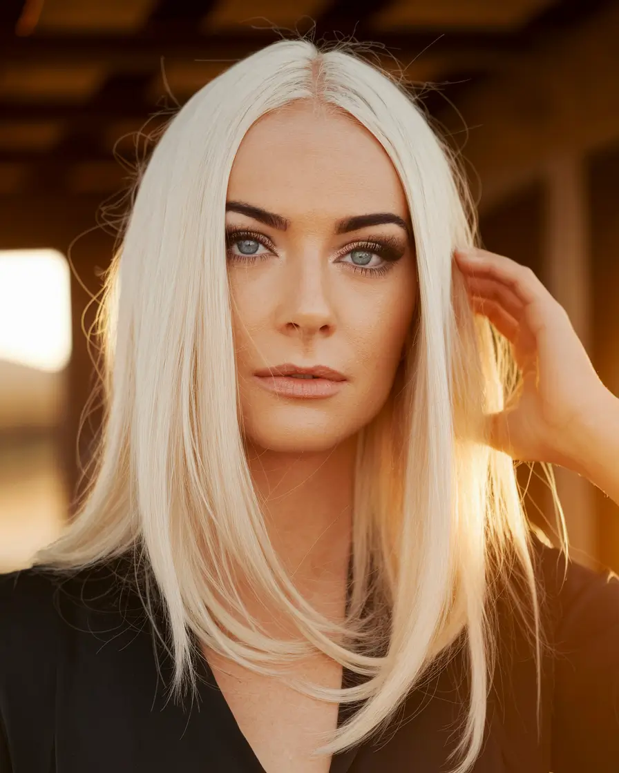Must-Try Fall Blonde Hair Colors for 2025 – White-Blonde Sleek Fall Statement