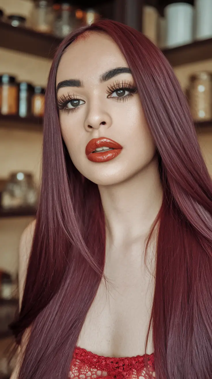 fall red hair color Velvety Burgundy with Glossed Perfection