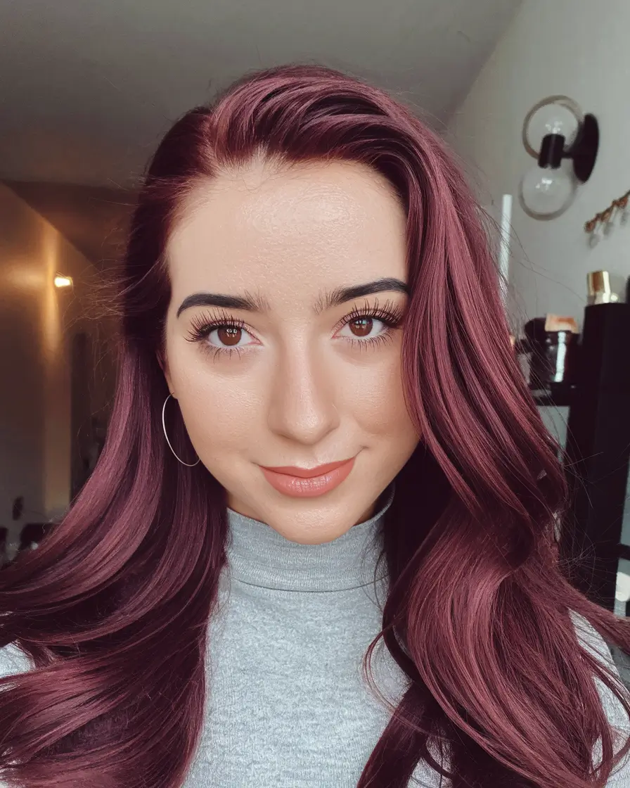 fall red hair color Merlot Shine with Casual Elegance