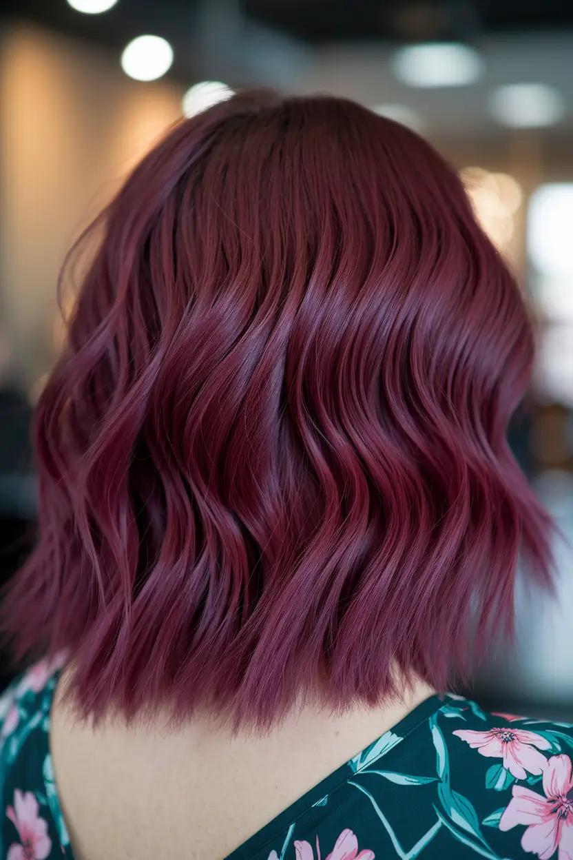 fall red hair color Mulberry Blunt Waves with Retro Flow