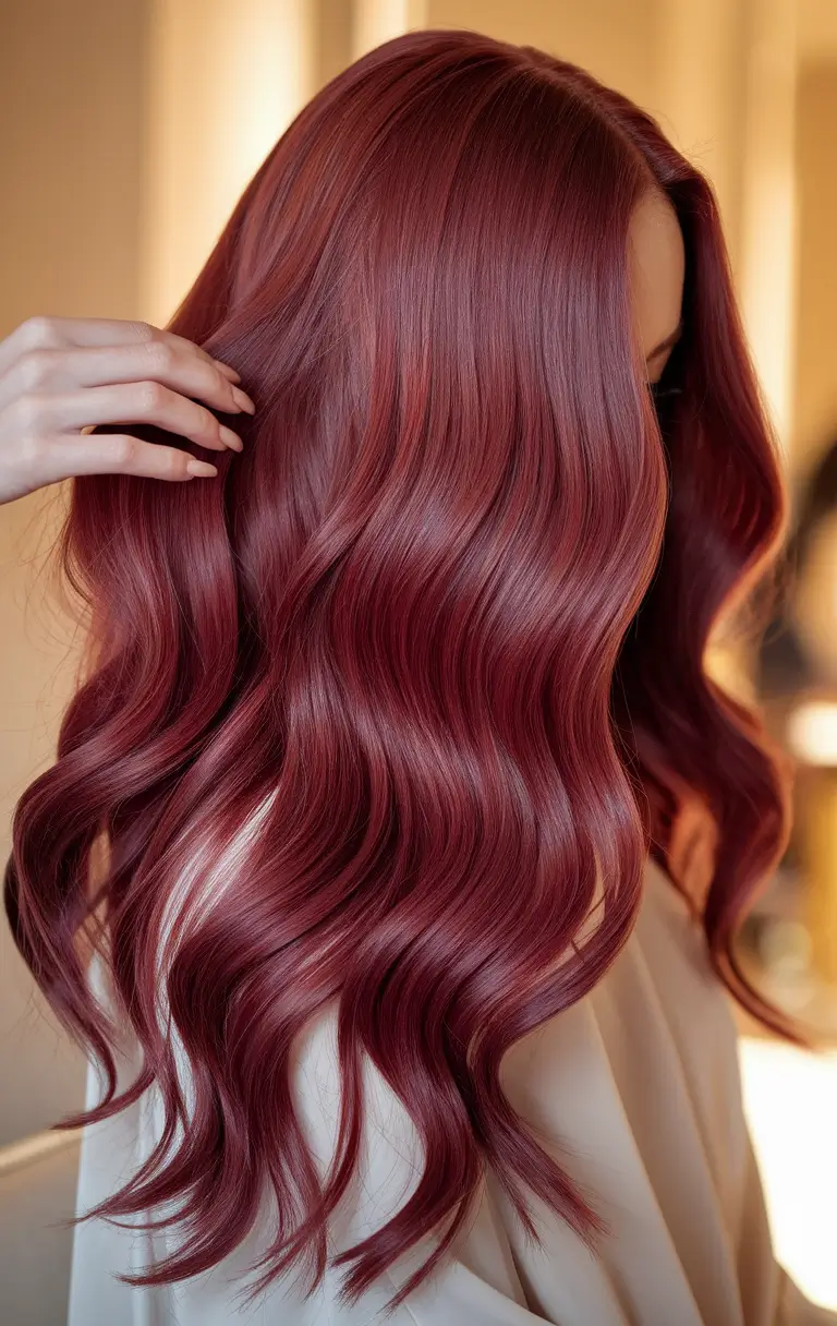 fall red hair color Glossy Crimson Velvet Layers