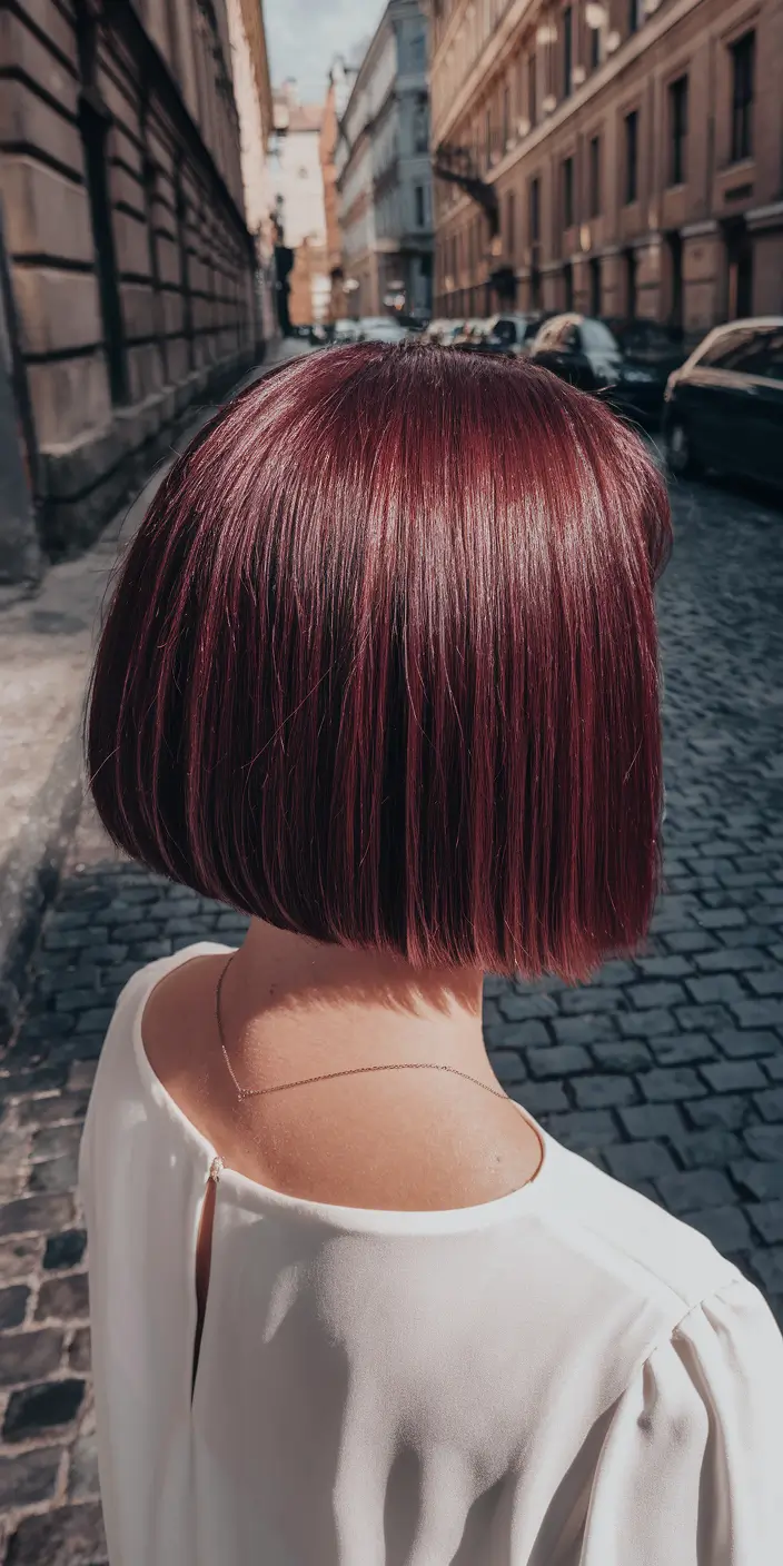 fall red hair color Sleek Cherry Spice Bob for Urban Elegance