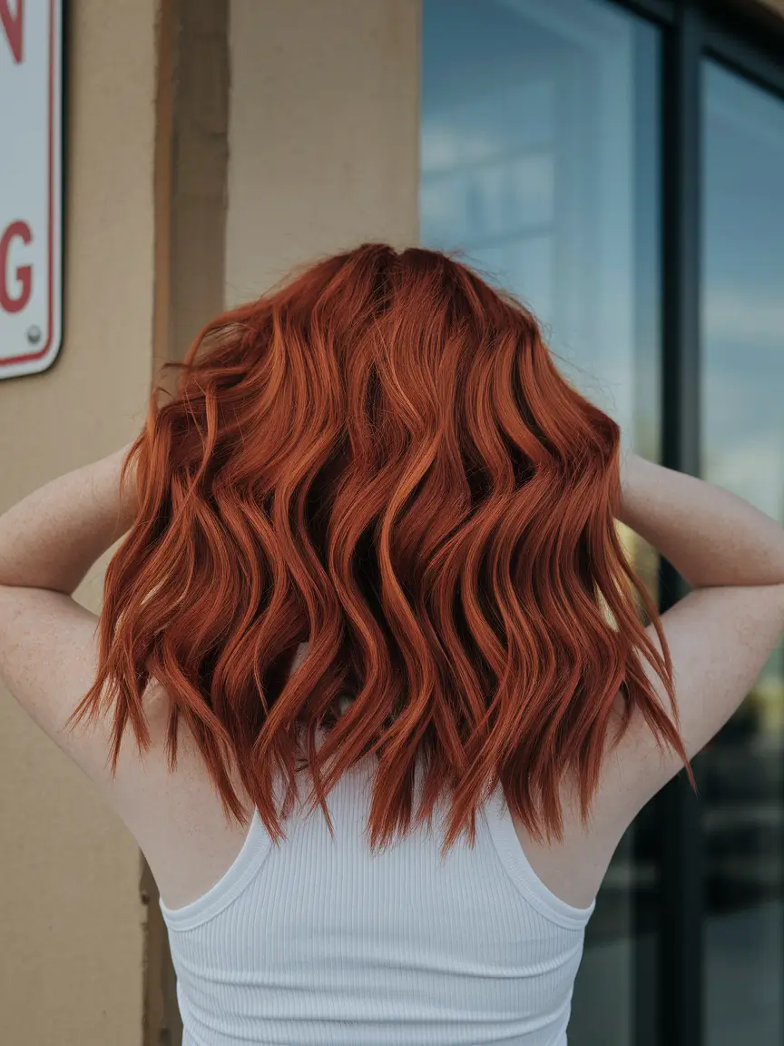 fall red hair color Textured Auburn Waves That Move Like Fire