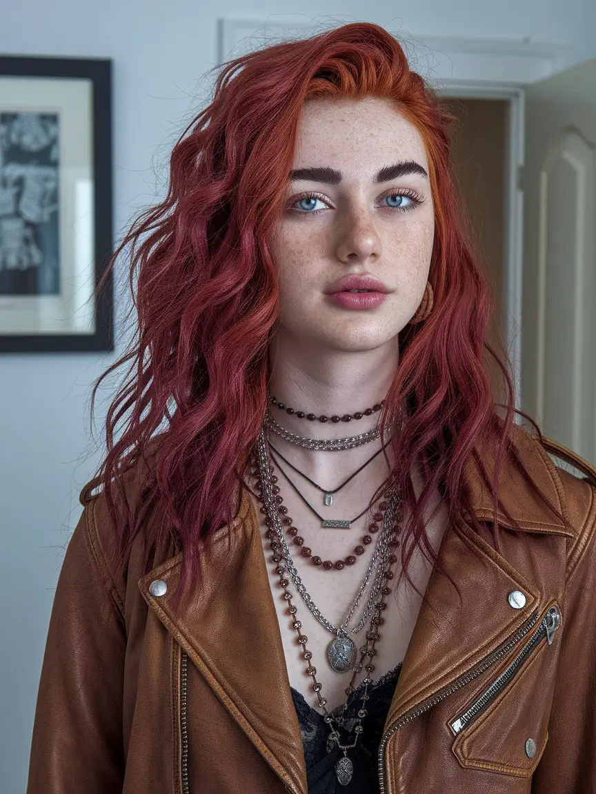 fall red hair color Firelight Copper with Windswept Layers