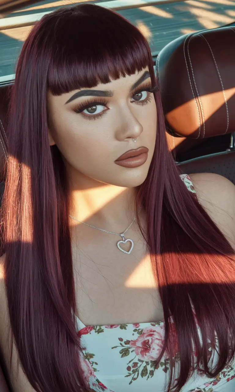 fall red hair color Burgundy Bangs and Blunt Attitude