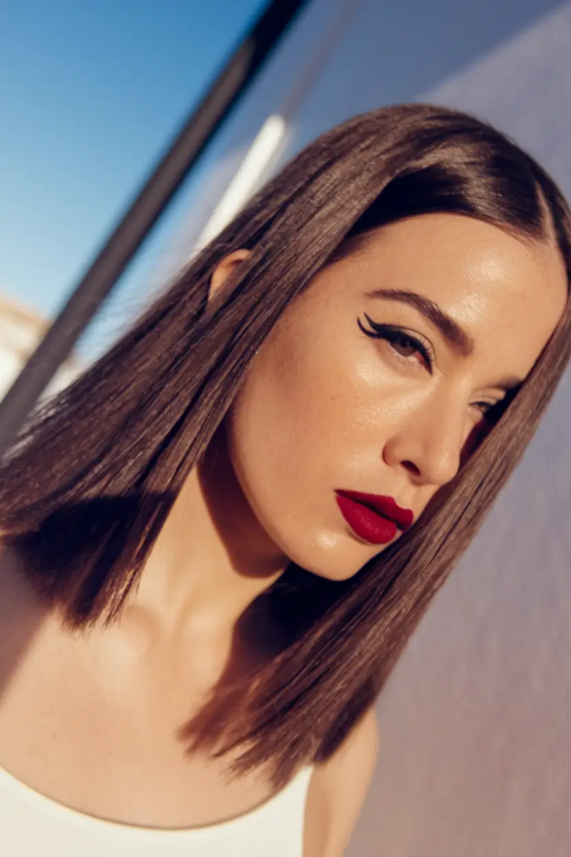 fall red hair color Chocolate Cherry Precision Bob