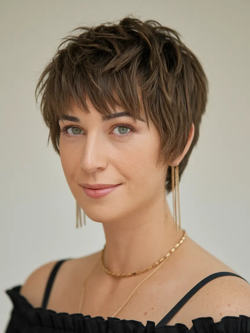 fall short haircuts round face Feathered Pixie with Casual Texture